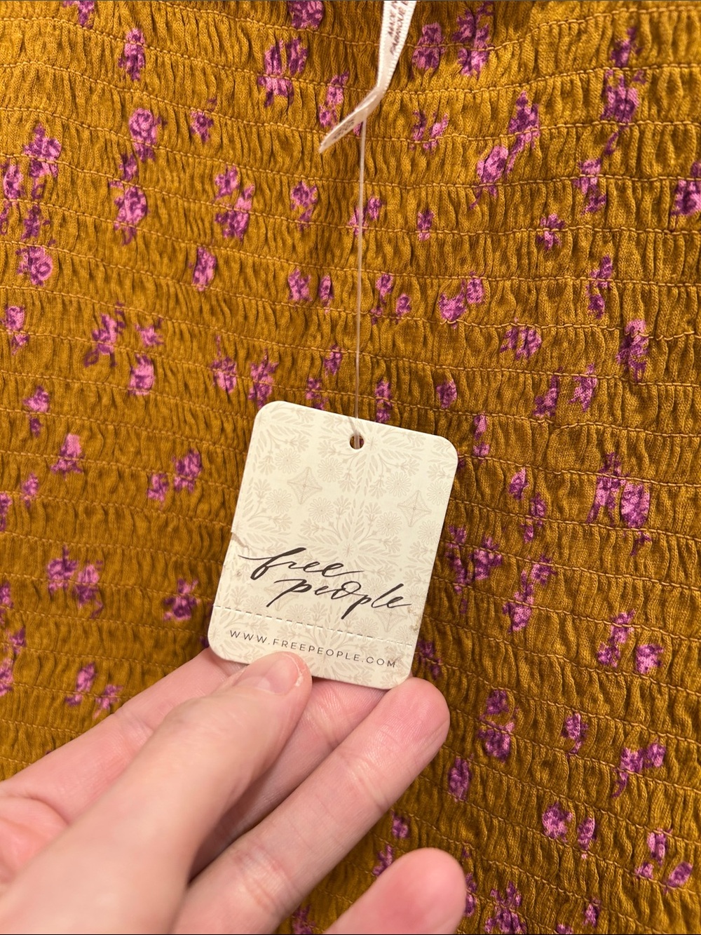 NWT, Free People, Marigold Smocked Crop Top Golden Combo - XS - Picture 7 of 8